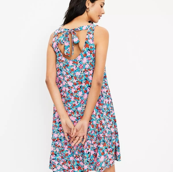 Loft Diasy Floral Tie Back Sleeveless Flounce Dress - Picture 3 of 6